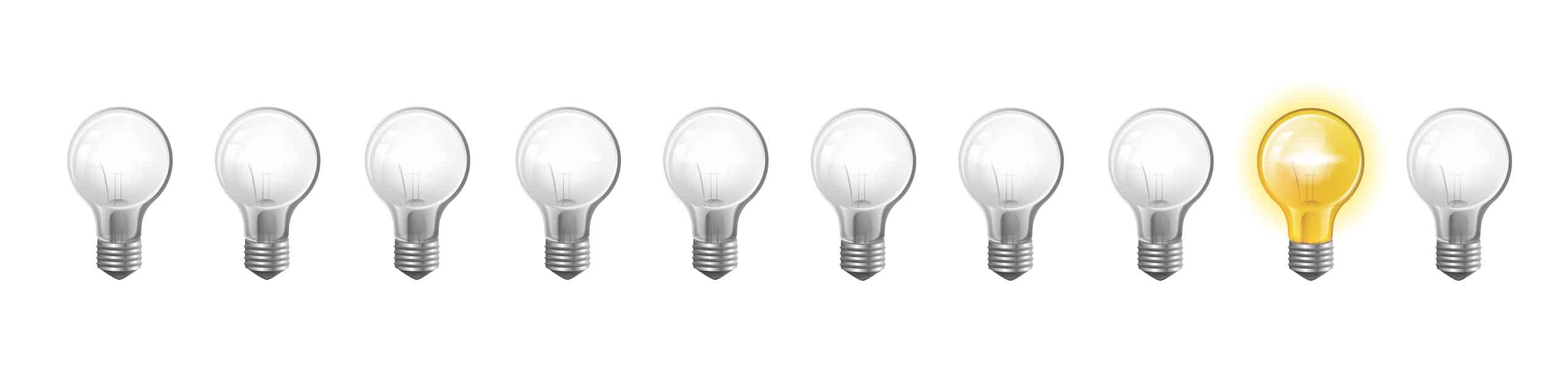 10 light bulbs in a row: 8 off, 1 on, 1 off, to demonstrate originality in dissertation topic selection